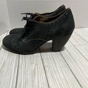 Fly London Oxford Shoes Black Grey Womens 39 Oxfords Leather High Heel Vintage